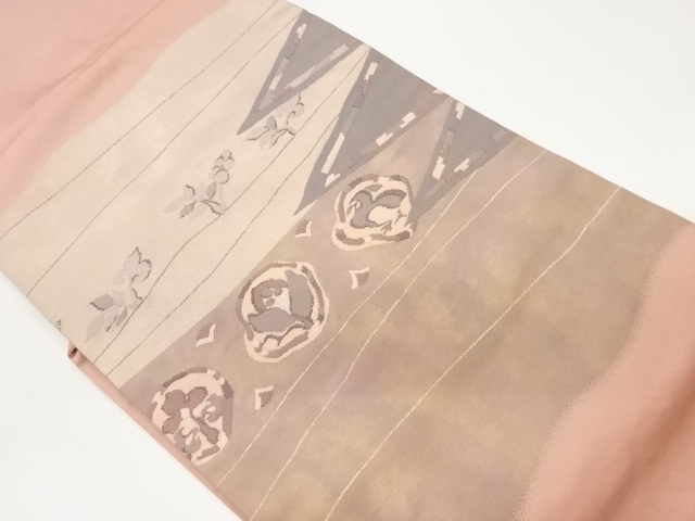 JAPANESE NAGOYA OBI / WOVEN ABSTRACT FLOWER & BIRD